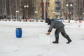 Portrait of a man with ice block at construction site