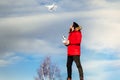 Portrait of man operating drone. Video Surveillance and aerial photography Royalty Free Stock Photo