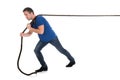 Portrait of a man pulling rope Royalty Free Stock Photo