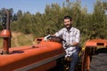 Portrait of man sitting in tractor Royalty Free Stock Photo