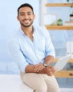 Portrait, man and smile with tablet in office, IT consultant with network maintenance or software update. Happy Royalty Free Stock Photo