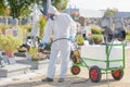 portrait man spraying chemical weedkiller Royalty Free Stock Photo