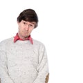 Portrait of a man in a sweater with a stupid look on his face Royalty Free Stock Photo