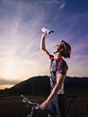 Portrait of man training on mountain bike