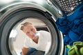 Portrait Of Man View From Inside The Washing Machine Royalty Free Stock Photo