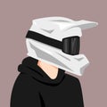 portrait of a man wearing a motocross rider helmet and wearing a sweater. side view. flat vector graphic.