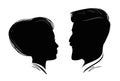 Portrait of man and woman. Head profile, black silhouette. Wedding, love, people symbol. Vector illustration Royalty Free Stock Photo