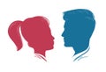 Portrait of man and woman. Head profile, silhouette. Wedding, love, people symbol. Vector illustration Royalty Free Stock Photo