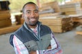 Portrait man in woodyard Royalty Free Stock Photo