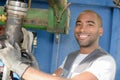 portrait man worker posing while cleaning