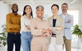 Portrait, management and arms crossed with a business team in the office for collaboration. Teamwork, diversity and Royalty Free Stock Photo