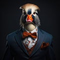 Portrait of a mandarin duck dressed in a strict business suit