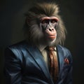 Portrait of a Mandrill dressed in a strict business suit