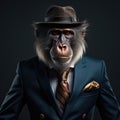 Portrait of a Mandrill dressed in a strict business suit