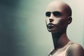 Portrait of mannequin. Woman face in store window. Isolated bald dummy Royalty Free Stock Photo