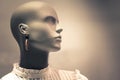 Portrait of mannequin. Woman profile face in store window. Isolated bald dummy Royalty Free Stock Photo