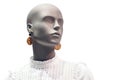 Portrait of mannequin. Woman profile face in store window. Isolated bald dummy Royalty Free Stock Photo