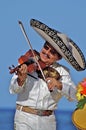 Portrait of a Mariachi Player Performing with a Violin for a Beach Audience Royalty Free Stock Photo