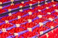 A portrait of a market stall or stand selling baskets full of red strawberries. The fresh fruit is full of vitamins and ready to Royalty Free Stock Photo