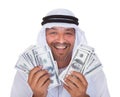 Portrait Of Mature Arab Man Holding Dollars