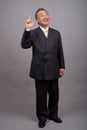 Portrait of mature Asian businessman against gray background Royalty Free Stock Photo