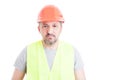 Portrait of mature attractive constructor wearing safety equipment