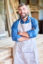 Cheerful Carpenter Posing in Workshop Royalty Free Stock Photo