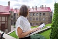 Portrait of mature businesswoman teacher with business papers documents Royalty Free Stock Photo