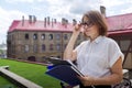 Portrait of mature businesswoman teacher with business papers documents Royalty Free Stock Photo