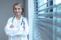 Female doctor standing with arms crossed in the hospital Royalty Free Stock Photo