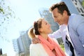 Portrait of mature couple hanging in suburb park Royalty Free Stock Photo