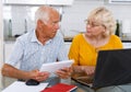 Portrait of a mature family couple looking at laptop at kitchen Royalty Free Stock Photo