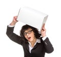 Portrait of mature woman with box, wearing glasses, looking at c Royalty Free Stock Photo