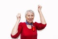 Portrait of a mature woman doing a winner gesture Royalty Free Stock Photo