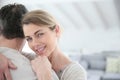 Portrait of mature woman hugging her husband Royalty Free Stock Photo