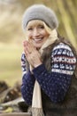 Portrait mature woman outdoors in winter