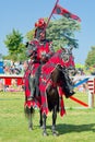 Portrait of medieval Knight on horseback. Jousting event