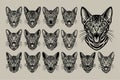 Portrait of meowing toyger cat head silhouette design bundle