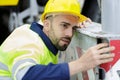 portrait metal engineer working at factory