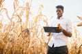 Portrait of a Mexican happy farmer cultivating corn Royalty Free Stock Photo