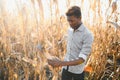 Portrait of a Mexican happy farmer cultivating corn Royalty Free Stock Photo