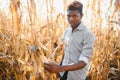 Portrait of a Mexican happy farmer cultivating corn Royalty Free Stock Photo