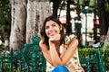 Portrait of Mexican latin woman, young happy girl in Mexico City Hispanic Female Royalty Free Stock Photo