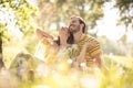 Portrait of middle age couple at nature. Happy and in love.