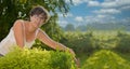 Portrait of a middle-aged brunette woman with eyeglasses, outdoor Royalty Free Stock Photo