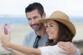 portrait middle-aged couple taking selfie with smartphone Royalty Free Stock Photo