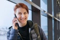 Portrait of middle-aged woman talking on mobile phone Royalty Free Stock Photo