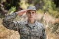 Portrait of military soldier giving salute Royalty Free Stock Photo