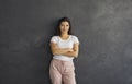 Portrait of young woman isolated on black background Royalty Free Stock Photo