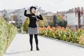 Portrait of a mime comedian. mime girl on the street Royalty Free Stock Photo